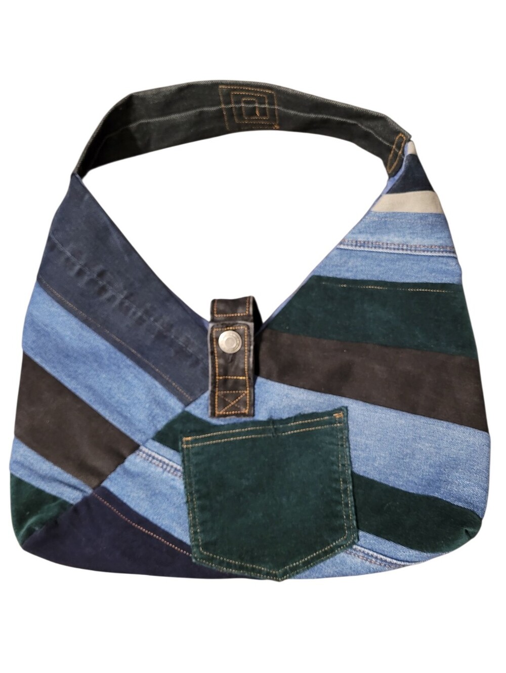 Origami Patchwork Bag Handmade Upcycled Denim Mixed Media Hobo Tote Boho Custom